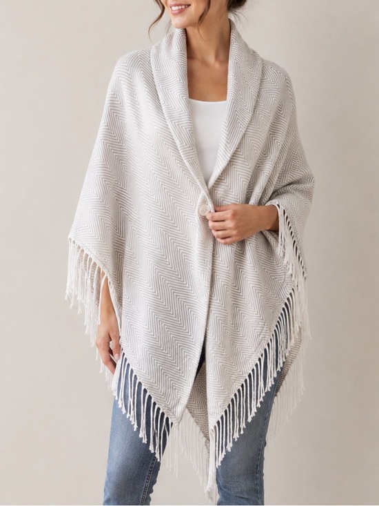 Demdaco Jackets & Blazers - Fringe Trim Woven Shawl Wrap One Button Kimono ONE SIZE